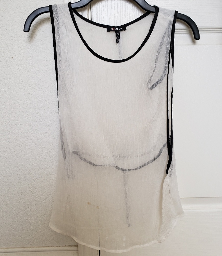 KIIND OF white /black trim sheer layered top XS